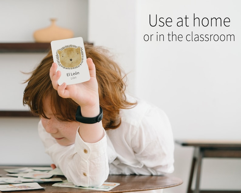 Bilingual Spanish and English Flashcards to help parents who homeschool to teach their children how to speak Spanish for sale on Etsy.