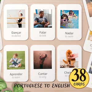 38 cartes-éclair en portugais et anglais imprimables | Brésil Vocabulaire Préscolaire École à la maison Brésilien Activité en classe | Carte flash pour tout-petit