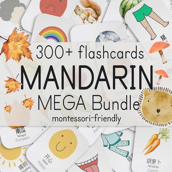 Learning Mandarin Bundle | 300+ Chinese Flashcards for Kids | Printable Mandarin Homeschool Activity | Mandarin School Classroom Flash Cards