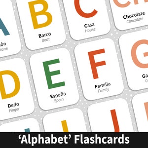 Bilingual Spanish and English Flashcards to help parents who homeschool to teach their children how to speak Spanish for sale on Etsy.