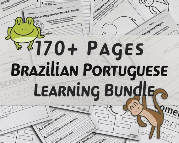 Brazilian Portuguese Learning Bundle | 170+ Vocabulary Worksheets for Kids | Printable Portuguese Classroom Activity PDF Worksheet Pages