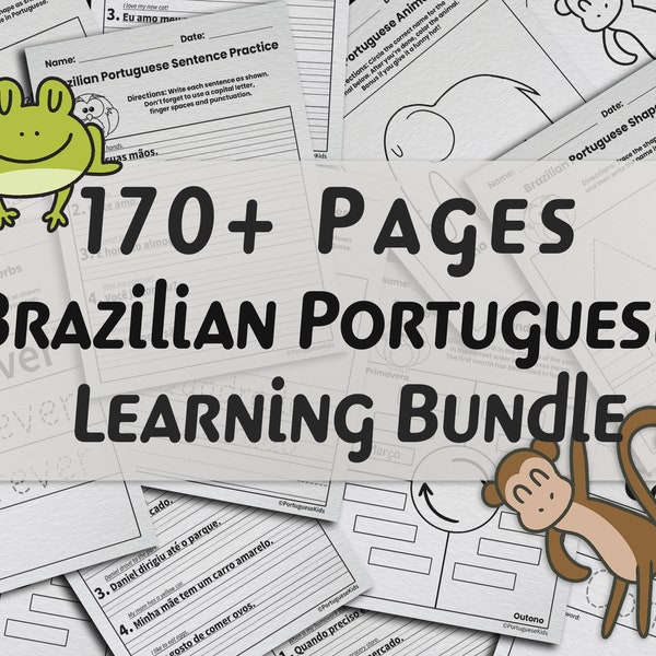 Brazilian Portuguese Learning Bundle | 170+ Vocabulary Worksheets for Kids | Printable Portuguese Classroom Activity PDF Worksheet Pages