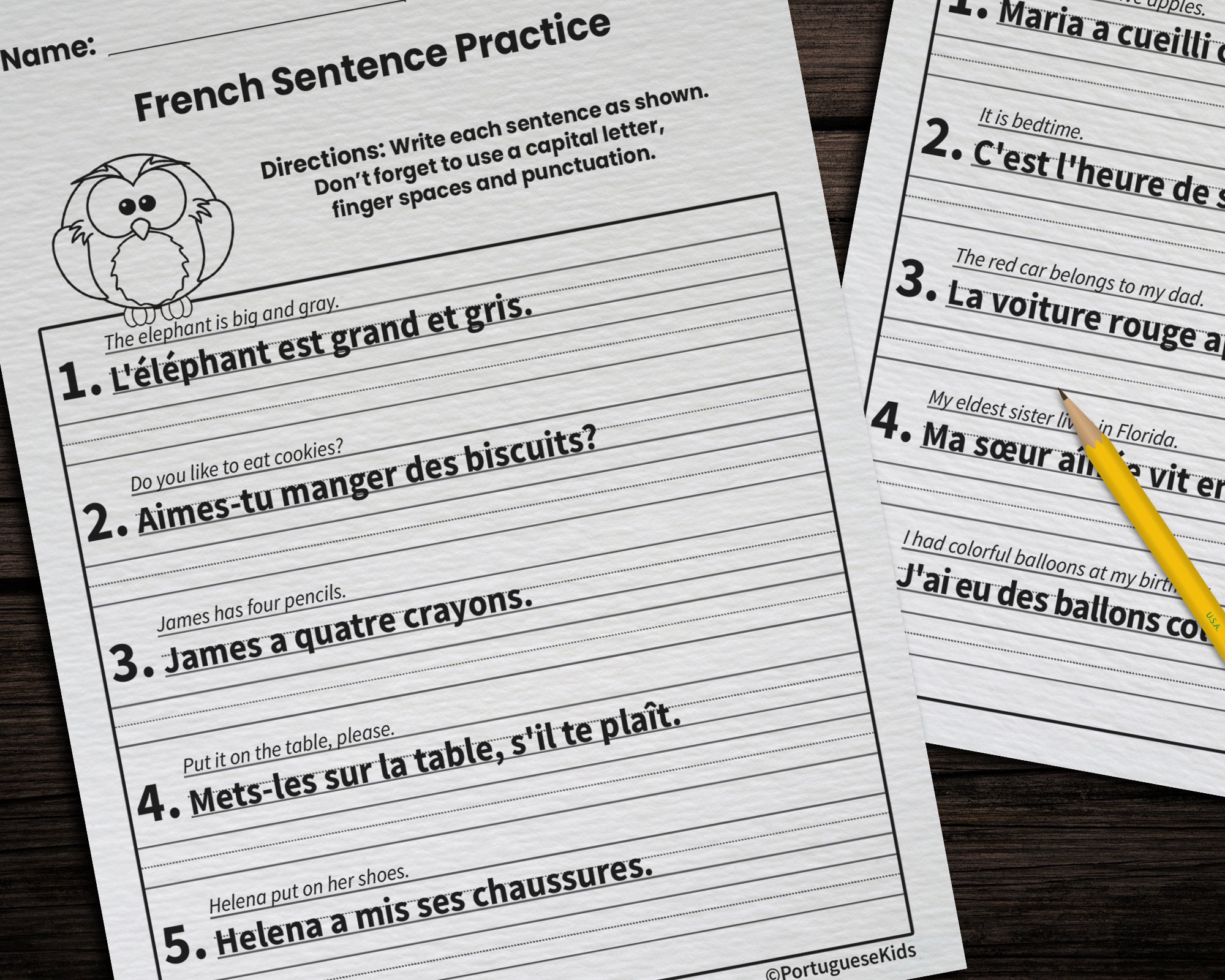10 French Sentence Practice Worksheets for Kids | Printable French ...