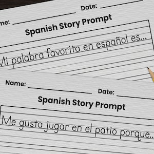 10 Spanish Writing Prompt Worksheets for Kids | Printable Spanish Grades 2-4 Word Worksheets | Classroom Homeschool Bilingual Language Page
