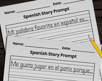 10 Spanish Writing Prompt Worksheets for Kids | Printable Spanish Grades 2-4 Word Worksheets | Classroom Homeschool Bilingual Language Page
