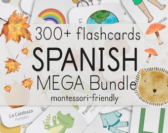 Learning Spanish Bundle | 300+ Spanish Flashcards for Kids | Printable Spanish Homeschool Activity | Spanish School Classroom Flash Cards