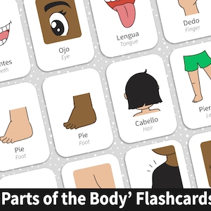 Bilingual Spanish and English Flashcards to help parents who homeschool to teach their children how to speak Spanish for sale on Etsy.