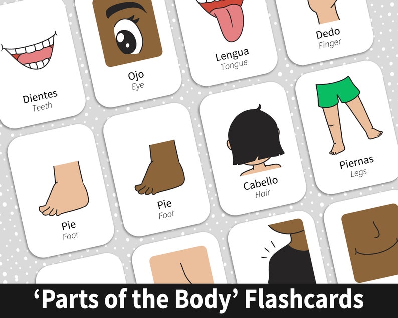 Bilingual Spanish and English Flashcards to help parents who homeschool to teach their children how to speak Spanish for sale on Etsy.