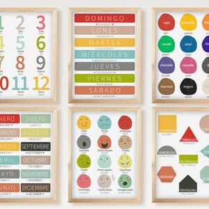Französische und Englische Dekoration, 6er-Set Homeschool Prints | Vorschule zweisprachiges Kind Frankreich Homeschool Wandkunst | Kinder Poster zum Ausdrucken