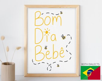 Portuguese Bom Dia Nursery Printable Decor | Good Morning Portugal Brazilian Baby Bedroom Newborn Wall Art | New Mom Gift Kids Print Poster