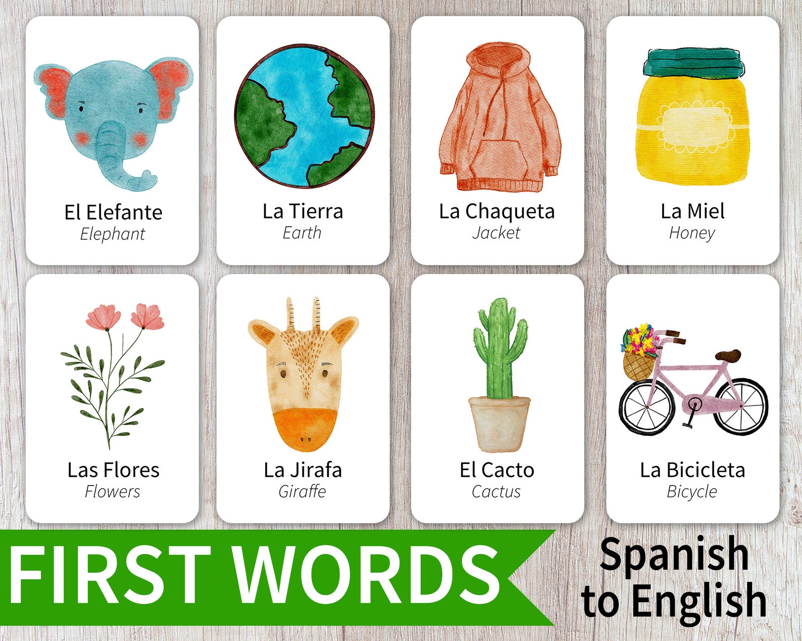 50 Spanish & English First Words Flashcard Printable