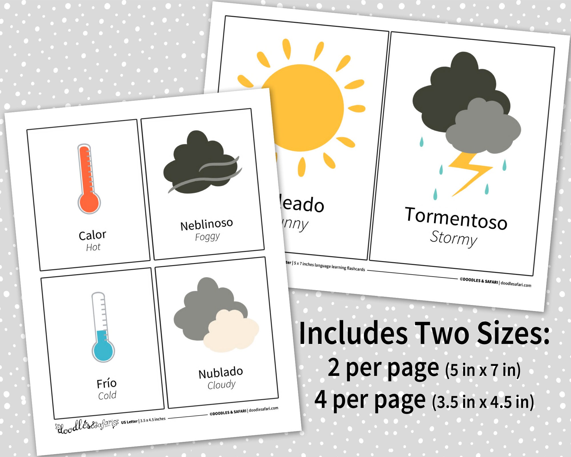 12 Spanish & English Weather Bilingual Flashcard Printable | Editable ...