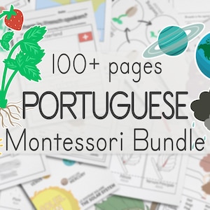 Pack linguistique Montessori portugais | Plus de 100 sciences portugaises, géographie, fiches sensorielles imprimables, pages d'activités pour les enfants