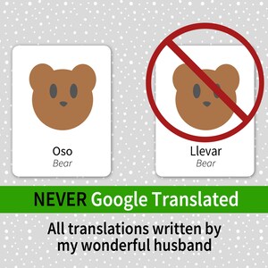 Bilingual Spanish and English Flashcards to help parents who homeschool to teach their children how to speak Spanish for sale on Etsy.