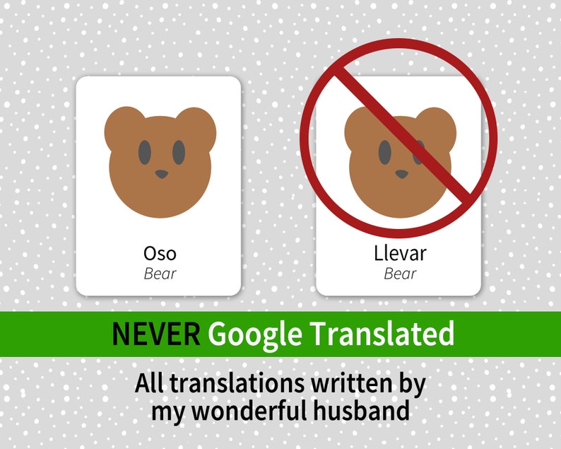 Bilingual Spanish and English Flashcards to help parents who homeschool to teach their children how to speak Spanish for sale on Etsy.