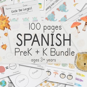 Paquete PreK + K en español, 100 páginas / Hojas de trabajo en español para preescolar y jardín de infantes para mayores de 3 años / Libro tranquilo para niños imprimible, libro de actividades