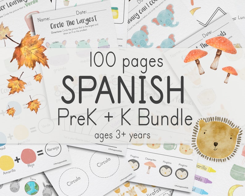 Spanish Prek + K Bundle, 100 Pages | Spanish Preschool & Kindergarten ...