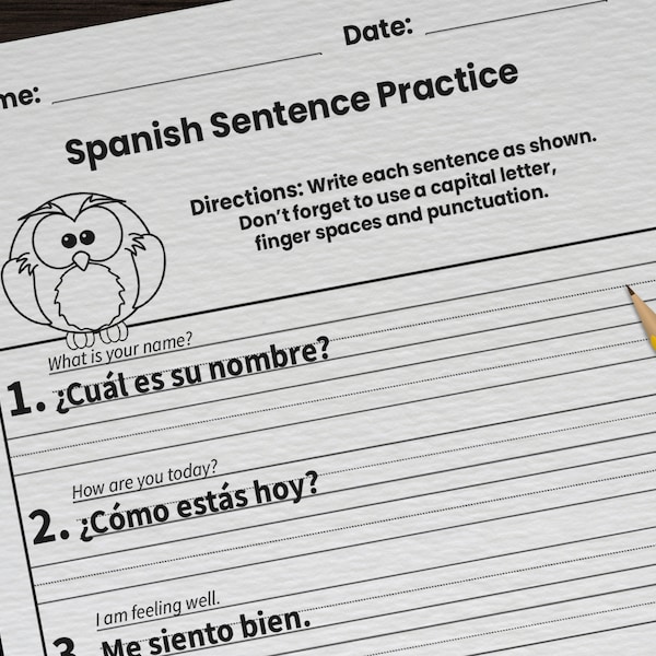 10 Spanish Sentence Practice Worksheets for Kids | Printable Spanish Bilingual Writing Worksheets | 1st-3rd Grade Classroom Homeschool Pages