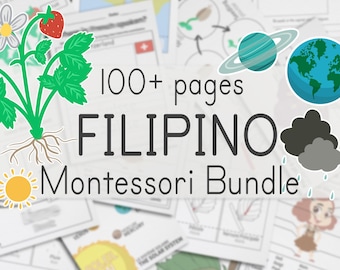 Philippinisches Montessori Sprachpaket | 100+ Philippinische Wissenschaft, Geographie, Kunst Sensorische druckbare Karteikarten, Aktivitätsseite Arbeitsblätter für Kinder