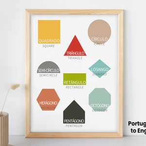 Portuguese & English Shapes Poster Printable | Preschool Brazilian Kids Playroom Classroom Wall Art | Toddler Educational Print Decor