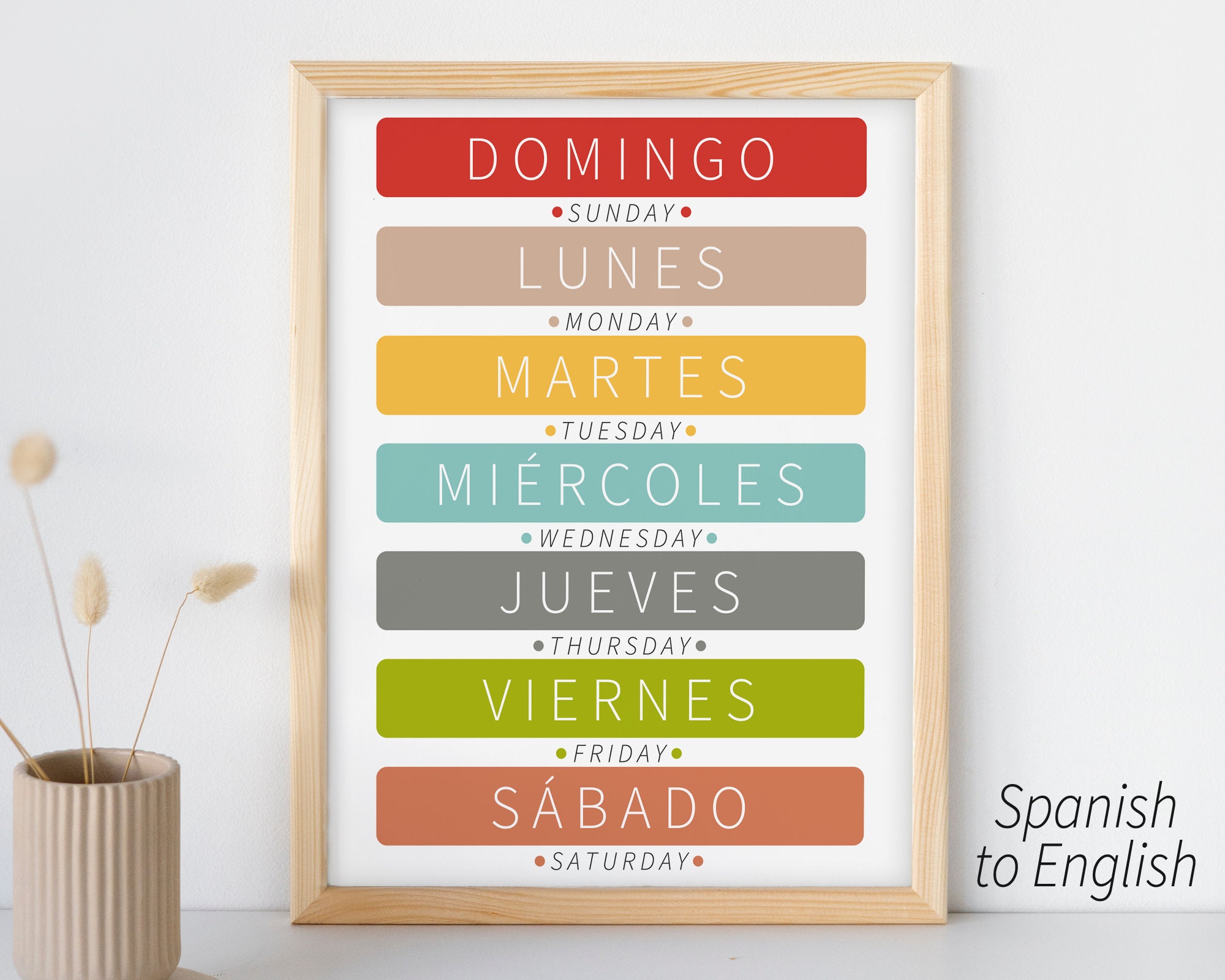 Spanish & English Days of the Week Poster Printable 