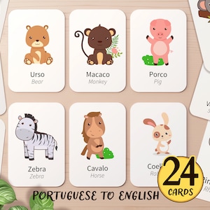 24 cartes-éclair en portugais et en anglais à imprimer | Carte Flash pour tout-petits, Brésil, école à la maison, activités de classe, ferme safari, ferme brésilienne