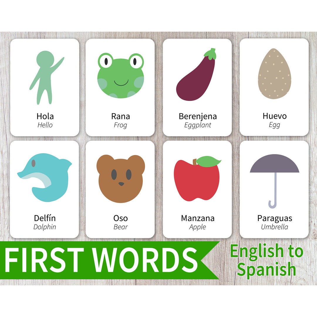 72 Spanish & English First Words Bilingual Flashcard Printable Learn ...
