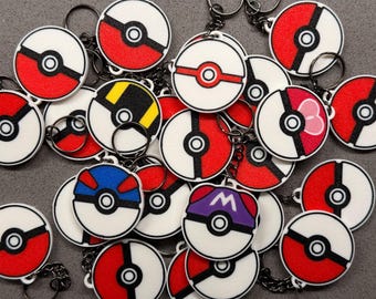 Pokemon keychain party favors - variety of Pokeballs (Pokeball, Ultra, Great, Master, Premier, Love Ball)