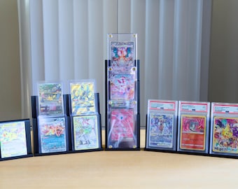 Display stand for graded PSA, CGC, TAG etc slabs, toploader and screwdown/magnetic trading card holders.  Variety of size options