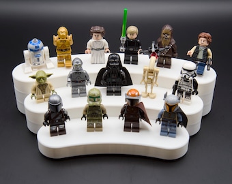 NEW DESIGN ** Minifigure display stand - configurations to hold 9, 12, or 15 minifigs - genuine Lego pieces included