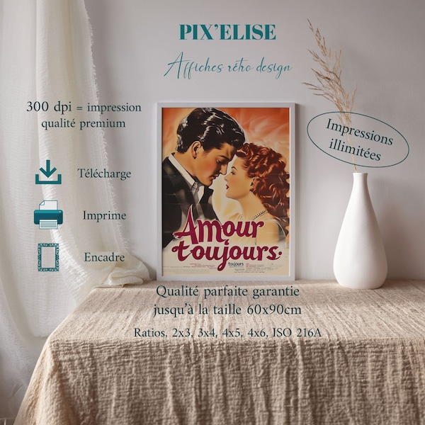 Affiche Rétro Française Romantique "Amour Toujours", Art de l'Amour Vintage, Décoration Cinéma Classique, Objet de Collection, Cadeau cinéma