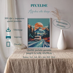 Road Trip Abenteuer Poster, Campervan Trip unter Sternenhimmel, Berglandschaft Leinwand, Escape Wall Art für Nomaden