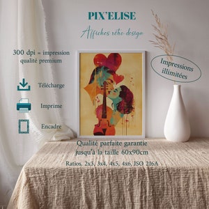 Affiche Amour Mélodique, Poster Musique et Romance, Art Mural Violon Passionné, Toile Cœurs Entrelacés, Décoration Artistique Émotionnelle