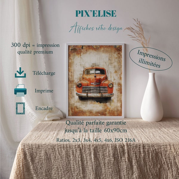 Affiche Vintage Voiture Classique, Poster Chevrolet Années 40, Art Mural Automobile Rétro, Déco Garage Style Ancien, Toile Rouge Americana