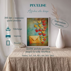 Affiche Cœur Papier et Lettre d'Amour, Poster Romantique Origami, Art Mural Sentiments Écrits, Toile Amour Épistolaire, Décoration Tendresse