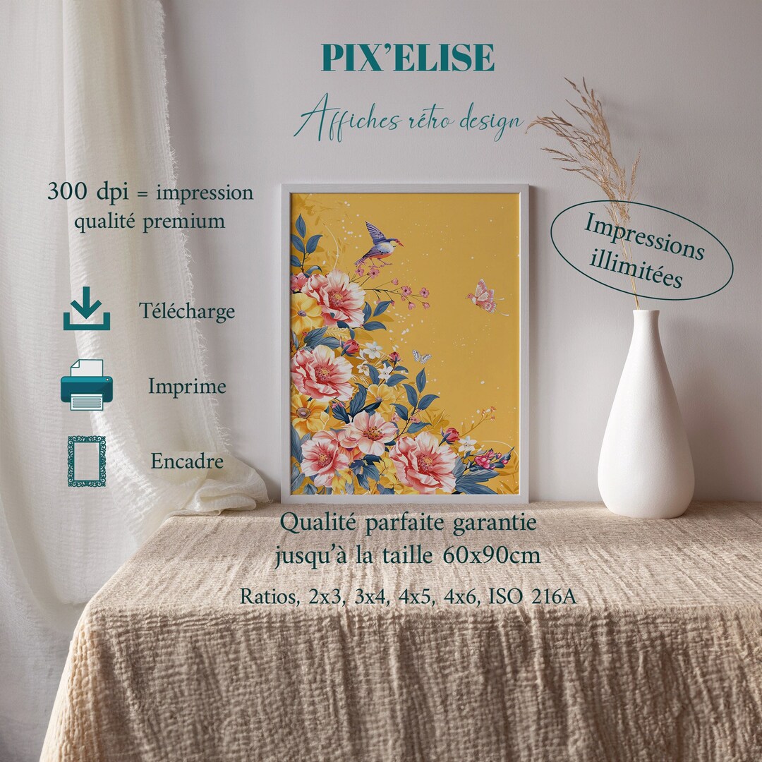 p-ster-jard-n-encantado-arte-mural-floral-brillante-con-p-jaros-y