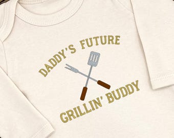 Embroidered Daddy’s Future Grillin’ Buddy Bodysuit, Pregnancy Reveal to Daddy, Pregnancy Announcement, hi Daddy, Father’s Day Baby Reveal