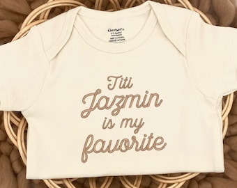 Embroidered Favorite Titi Bodysuit, Personalized Titi ONESIES® Brand, Custom Aunt Shirt, Pregnancy Announcement for Auntie, Cute Aunt Gift
