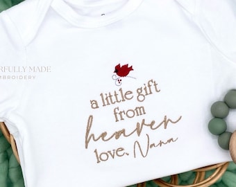 Embroidered a little gift from Heaven Custom Bodysuit, Cardinal ONESIES® Brand, I will always remember you Pregnancy Announcement, Heaven