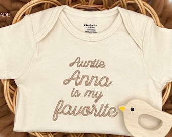Embroidered Favorite Auntie Bodysuit, Personalized Aunt ONESIES® Brand, Custom Aunt Shirt, Pregnancy Announcement for Auntie, Cute Aunt Gift