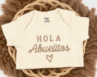 Embroidered Hola Abuelitos ONESIES® Brand, Hola Abuelita, Hola Abuelito, Anuncio De Bebé Bodysuit, Spanish Pregnancy Announcement 728