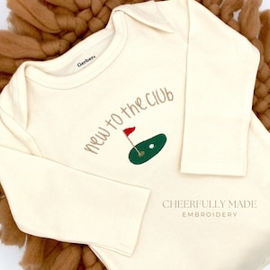 Embroidered New to the Club ONESIES® Brand, Golf Baby Clothing, Golf Pregnancy Reveal, Golf Bodysuit, Grandparents Pregnancy Announcement