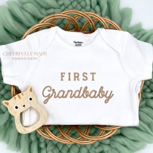 Embroidered First Grandbaby Bodysuit, Grandparents Pregnancy Announcement ONESIES® Brand, Baby Announcement, Hello Grandma, Hi Grandpa, 716