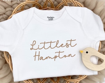 Embroidered Littlest ONESIES® Brand, Custom Last Name Pregnancy Announcement to Grandparents, Last Baby Announcement Bodysuit, Youngest 738