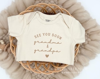 Embroidered See You Soon Grandma & Grandpa Bodysuit, Custom Baby Announcement to Grandparents Pregnancy Reveal Gift Personalized Nicknames