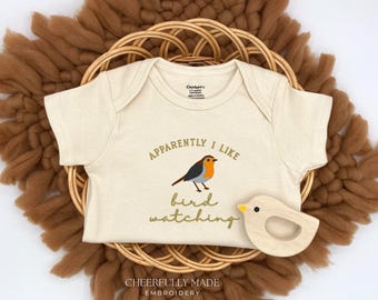 Embroidered Apparently I Like Bird Watching Bodysuit, Funny Bird Bodysuit, Bird Pregnancy Reveal Grandparents Pregnancy Announcement