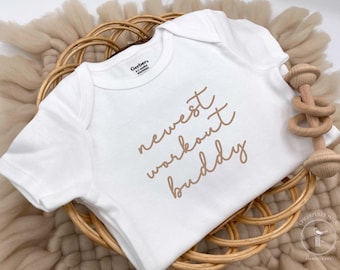 Embroidered Newest Workout Buddy Bodysuit, Cute Gym Baby Announcement, Daddy’s Future Workout Buddy, Fitness Baby Gift, Mommy’s Workout Bud