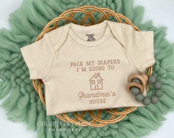 Embroidered Pack My Diapers I’m going to Grandma’s house Bodysuit, Cute Baby Bodysuit, I love my Grandma, Grandma’s Bestie, Baby Shower Gift