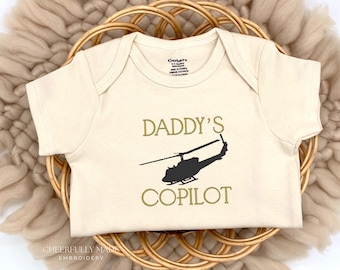 Embroidered UH-1N Helicopter Daddy’s Copilot Bodysuit, Daddy is a Helicopter Pilot, Pregnancy Announcement, Pilot Baby Gift, UH-1N Bodysuit