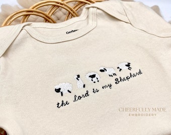 Embroidered The Lord is my Shepherd Bodysuit, White Sheep Bodysuit, Baby Sheep, Faith Gifts, Christian Baby Gifts, Christian Baby Shower
